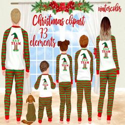 christmas family clipart: "matching pajamas" elf team pajamas family christmas parents and kids xmas landscape family mu
