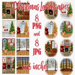 Christmas background: "CHRISTMAS SCENERY" Winter landscapes Mug Design Christmas card Mug templates Christmas clipart Xm