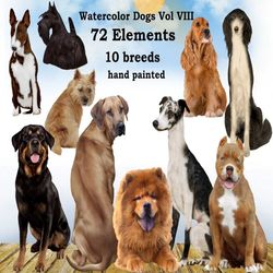Dogs Clipart: "WATERCOLOR DOGS" Dog breeds Pet clipart Puppies clipart Dog for mug Dog graphics Dog Bundle Dog Illustrat