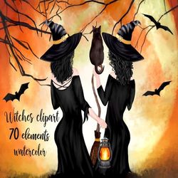 Halloween clipart: "WITCHES CLIPART" Witches with broom Halloween Mug Witch hat Witch broom Halloween girls Witch clipar