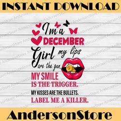 I'm A December Girl My Lips Are The Gun Png, Funny Birthday Gift, Sublimated Printing INSTANT DOWNLOAD PNG Printable
