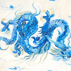 oil painting with blue dragon  abstract art dragon painting galainart interior art big canvas wall decor art gift ideas