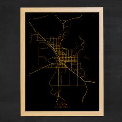 tucson city map, city of tucson - united states map poster