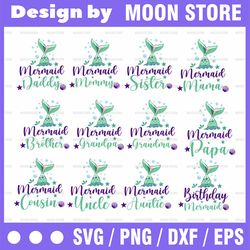 mermaid birthday family svg, bundle mermaid birthday svg, family bundle svg, mermaid tail svg, mermaid girl svg, mermaid