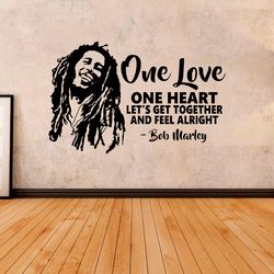 Bob Marley Sticker, Quotes And Sayings, One Love, Famous Musician And Singer, Wall Sticker Vinyl Decal Mural Art Decor