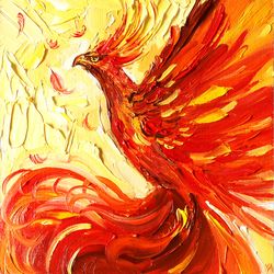Phoenix Oil Painting Phoenix Original Art Bird Phoenix Artwork Handmade Textured. MADE TO ORDER