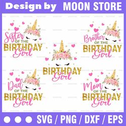 unicorn birthday png, unicorn png, family bundle, unicorn face flowers, mommy daddy of the birthday girl printable, subl