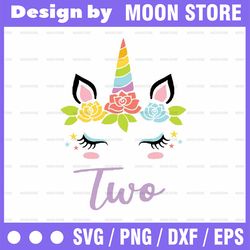 2nd birthday svg, unicorn birthday svg, two years old cut file, unicorn party svg, 2nd birthday girl svg, second birthda