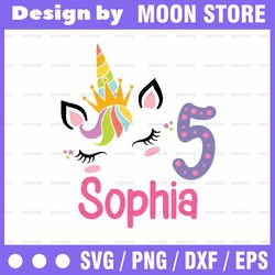 personalized custom unicorn svg, birthday name and age number unicorn cute face unicorn birthday svg, silhouette, cricut