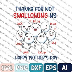Funny Mother's Day Svg, Thanks For Not Swallowing Us Svg, Rude Mother's Day Design, Mother's Day Gift, Sarcastic Mothers
