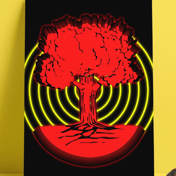 Red Tree Painting Tree Wall Art Landscape Illustration - Inspire Uplift