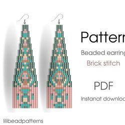 Beaded earrings PATTERN for brick stitch with fringe - Folk print - Instant download