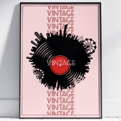 Vintage Vinyl Record Print Wall Art  Retro Poster by Stainles