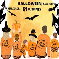 halloween family clipart: "family clipart" family pajamas jack o lantern autumn family, fall clipart witch hat mug desig