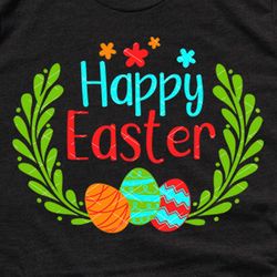 Happy Easter sign. Easter eggs. Floral decor wall art, t-shirt design  Digital downloads