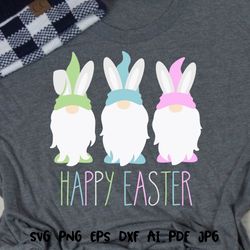 happy easter gnome pink green blue. bunny ears. gnome hat. wall art, t-shirt design  digital downloads