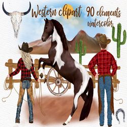 western man and woman clipart: "horse clipart" cowgirls clipart cowboy clipart horse lovers mug customizable clipart wes