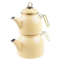 Beige Color Teapot Set / Turkish Tea Pot Set, Turkish Samovar Tea Maker, Tea Kettle for Loose Leaf Tea, Checkered Tea