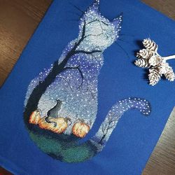 halloween cat cross stitch pattern, cat cross stitch chart, halloween cross stitch pdf, pumpkin cross stitch, pdf file