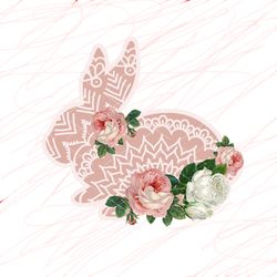 Pink Bunny and flowers print png pdf Sublimation designs Sublimate print Mandala