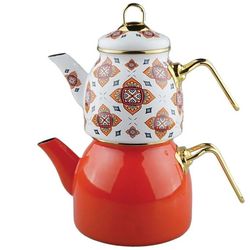 Orange Teapot Set / Turkish Tea Pot Set, Turkish Samovar Tea Maker, Tea Kettle for Loose Leaf Tea,