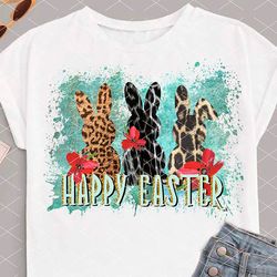 happy easter bunny sign. easter rabbits, leopard print and flowers sublimation designs