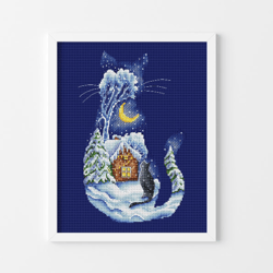 christmas village cross stitch pattern, cat cross stitch chart, cute cross stitch, nature cross stitch, digital pdf file