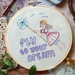 Fly To Your Dream embroidery pattern Modern embroidery PDF download chart