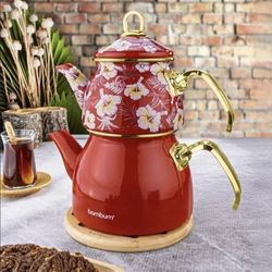 Red Teapot Set / Turkish Tea Pot Set, Turkish Samovar Tea Maker, Tea Kettle for Loose Leaf Tea,