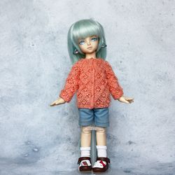 BJD clothes, Orange cardigan for Teenie gem (soom), YOSD 26 cm doll clothes