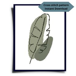 Leaf and green ovals cross stitch pattern, Modern cross stitch pattern, one line drawing embroidery, Instant download