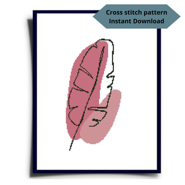 Pink leaf line art cross stitch pattern PDF.png