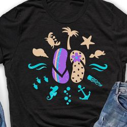 flip flops art round print sun seashells ocean cruise summer print