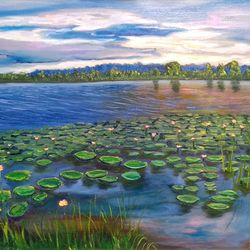 sunset painting lake in the forest oil painting 19*27 inch sunset sky art artwork
