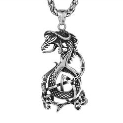 celtic style dragon necklace, stainless steel nordic jewelry, fantasy pendant