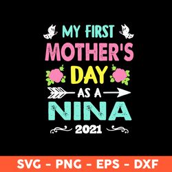 my first mother's day as a nina 2021 svg, mother's day svg, cricut, vector clipar, eps, dxf, png - download file