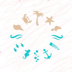 summer frame clipart sun sea ocean seashells print