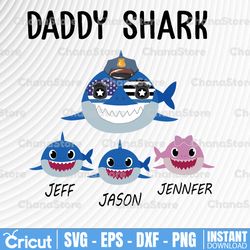 personalized names daddy shark svg, dad svg, daddy svg, father's day gift, shark svg, baby shark svg, funny svg
