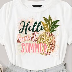 Hello sweet summer pineapple Summer Tropical fruits print Sublimation designs Glitter