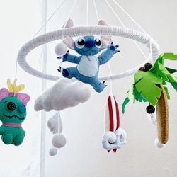 Lilo and stitch baby nursery mobile Surf baby crib mobile Beach baby nursery decor Tropical baby shower gifts