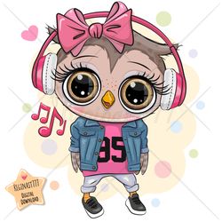 cute cartoon owl png, clipart, sublimation design, cool, glasses, print, clip art, headphones