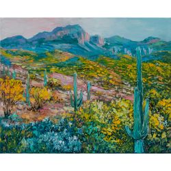 Cactuses Painting Deasart Original Art Impressionist Art Impasto Painting Landscape Artwork 16"x20" by Ksenia De