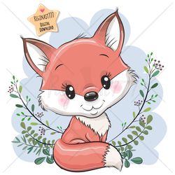 Cute Cartoon Fox PNG, Girl, clipart, Sublimation Design, print, clip art