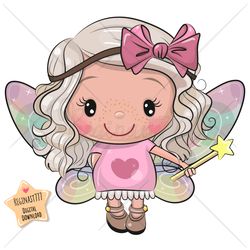Cute Cartoon Fairy PNG, clipart, Sublimation Design, Girl, Children printable, Heart, art