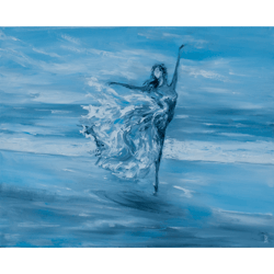 Ballerina Painting Dance Original Art Impressionist Art Impasto Painting Blue Artwork 16"x20" by KseniaDeArtGallery