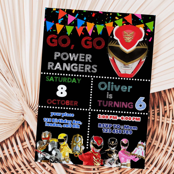 Power Rangers Birthday Invitations Power Rangers Round Satin Foil