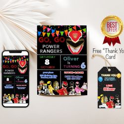 power rangers birthday invitation , birthday party invitations, digital kids party invite,