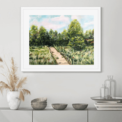 landscape oil painting nature art fields trees roads paths lush grass summer nature painting summer weather 18x24 cm