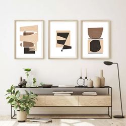Set Of 3 Prints, Ceometric Poster, Download Wall Art, Minimalist Art, Living Room Decor, Large Print, Brown Abstract Art