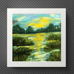 Abstract Landscape Original Oil Painting Impasto Art Miniature 6x6 inches